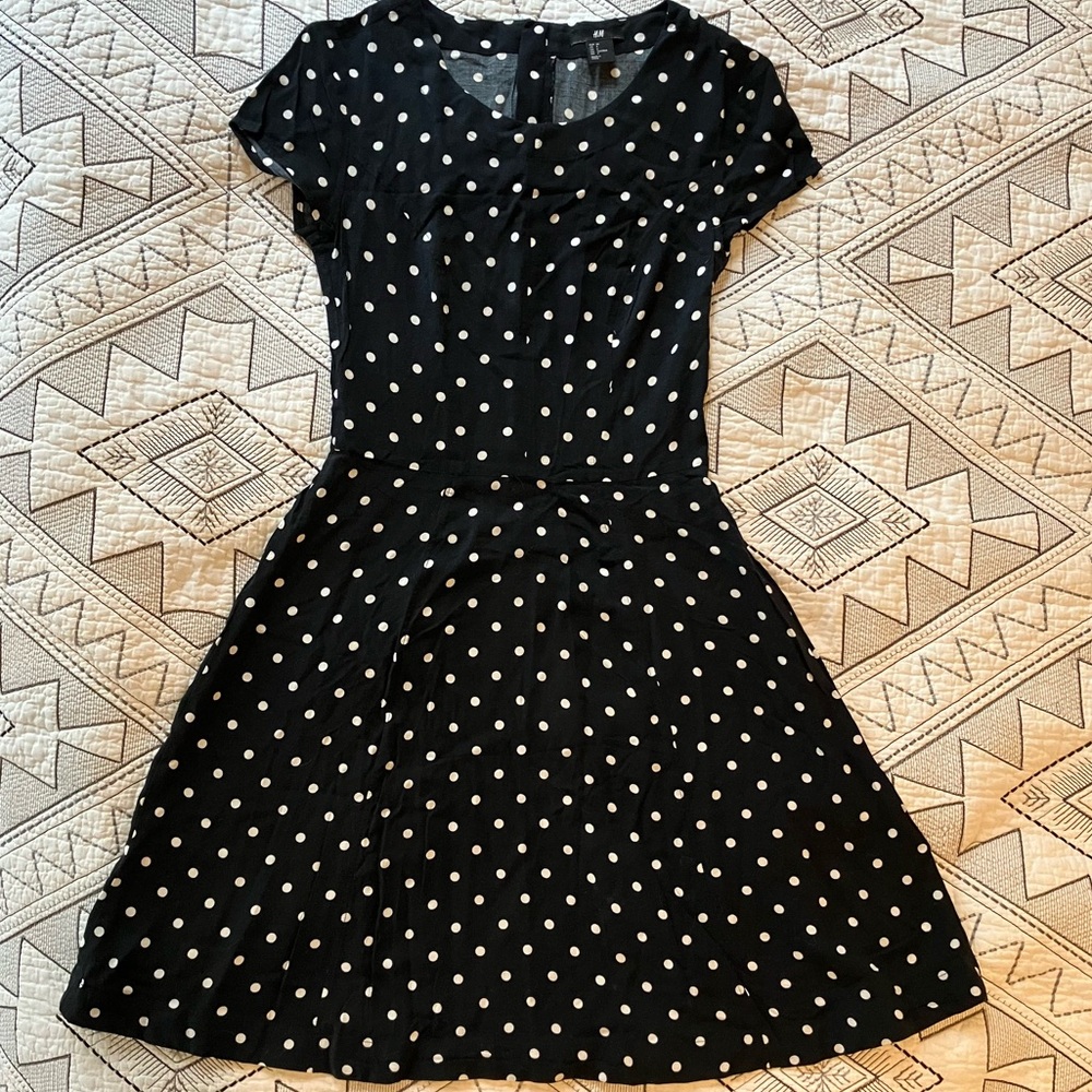 H&M dress, knee-length. Black with white polka dots. Size: US 4.